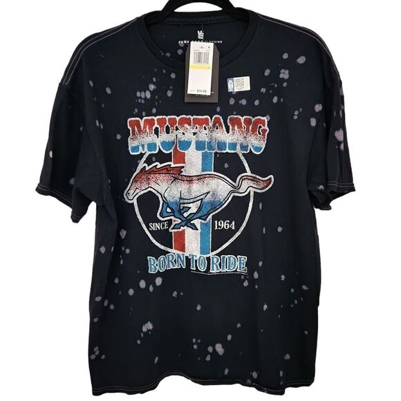 Junk Food Clothing Mustang Graphic Bleach Splattered Short Sleeve T-Shirt Medium - Picture 1 of 5
